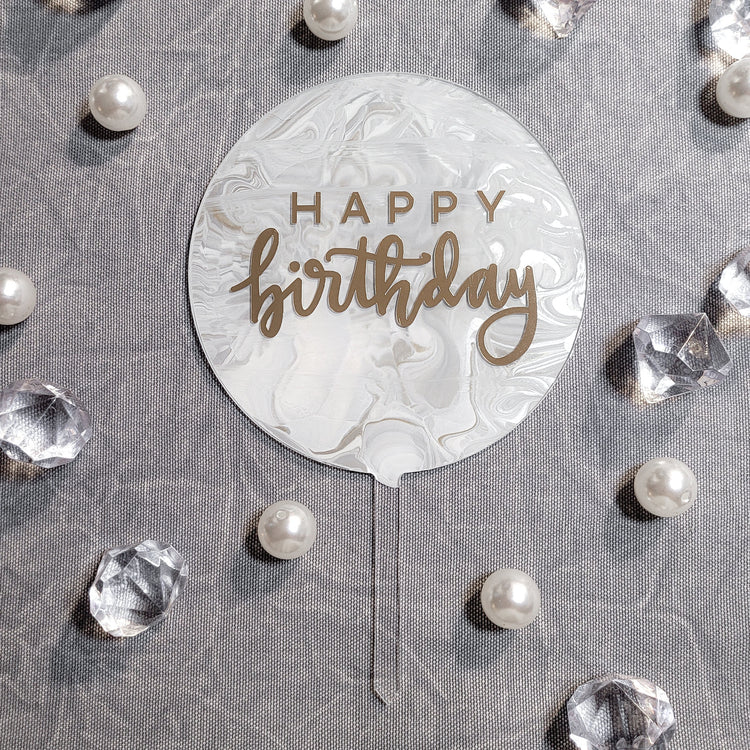 Cake Topper - Marble Happy Birthday