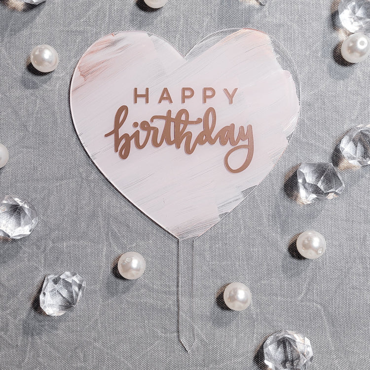Cake Topper - Pink Marble Heart Happy Birthday