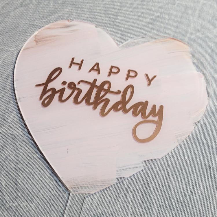 Cake Topper - Pink Marble Heart Happy Birthday
