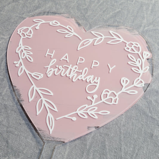 Cake Topper - Floral Heart Wreath Happy Birthday