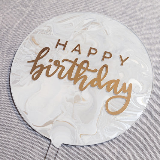 Cake Topper - Marble Happy Birthday
