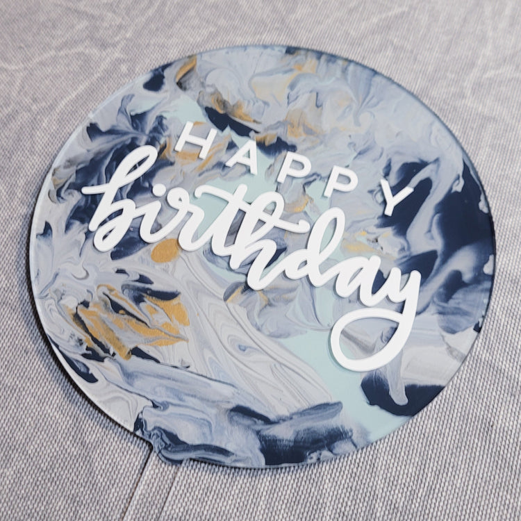 Cake Topper - Blue Marble Happy Birthday
